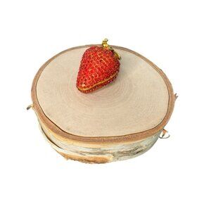 Enameled Red Strawberry Crystalized Rhinestoned Gold-tone Trinket Box